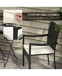 Outsunny 3 Pieces Wicker Outdoor Patio Bistro Set with Cushions,