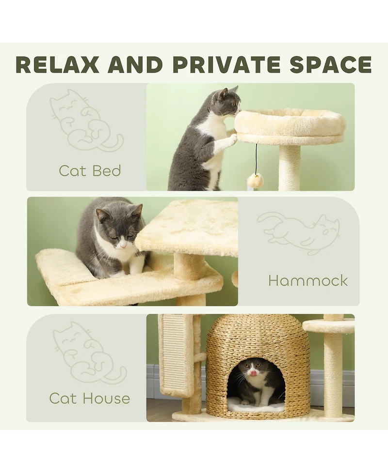 PawHut 44" Cat Tree Tower with Scratching Posts, Cat Condo, Hammock, Bed