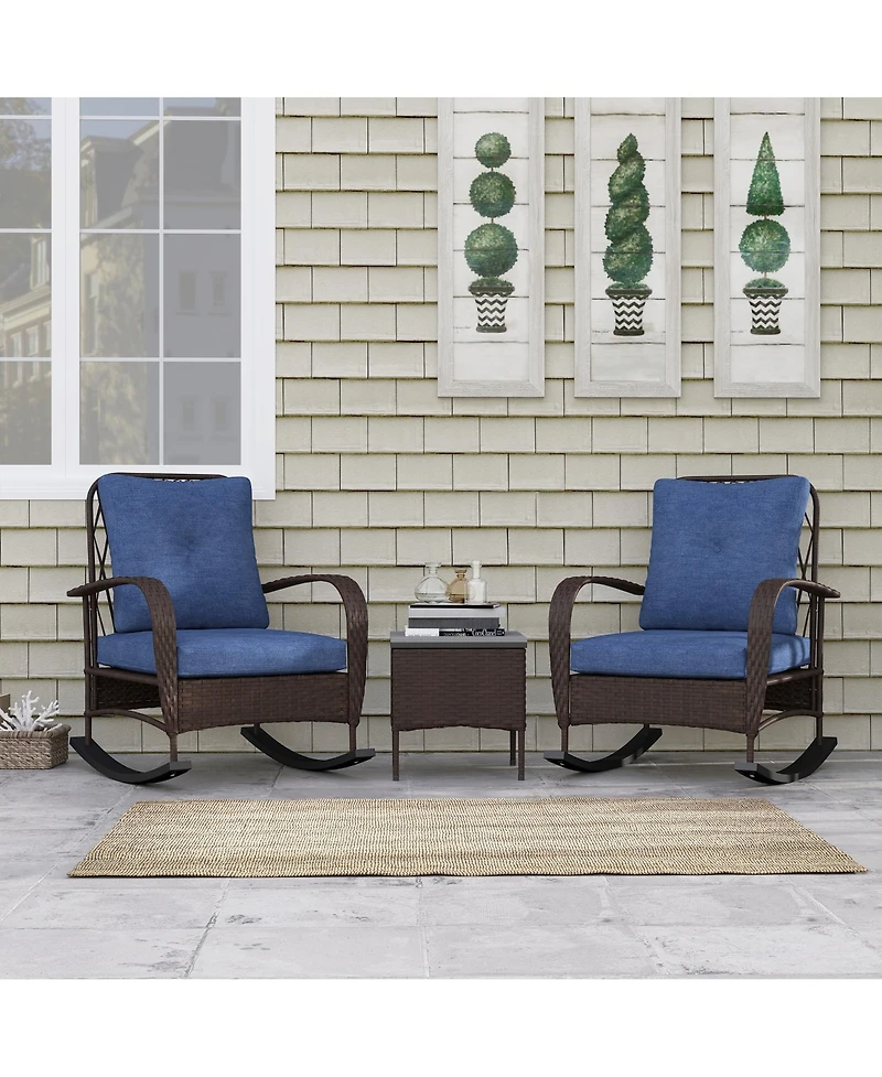 Outsunny Patio Furniture Set, Rocking Chairs w/ Table, Cushion