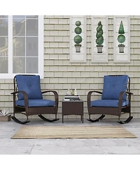Outsunny Patio Furniture Set, Rocking Chairs w/ Table, Cushion