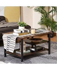 Homcom 3-Tier Metal Frame Table w/Undershelves for Living Room or Office
