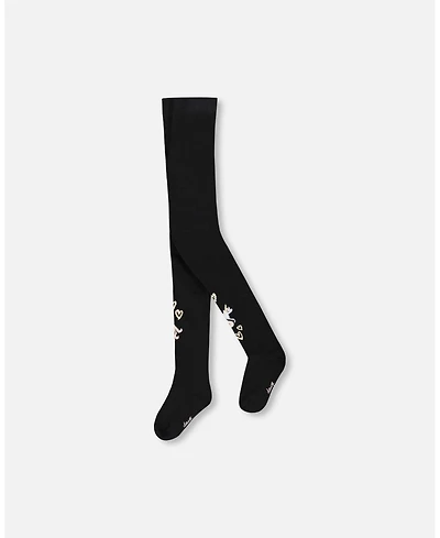 Deux par Girl Knit Tights Black with Unicorns and Hearts - Toddler|Child