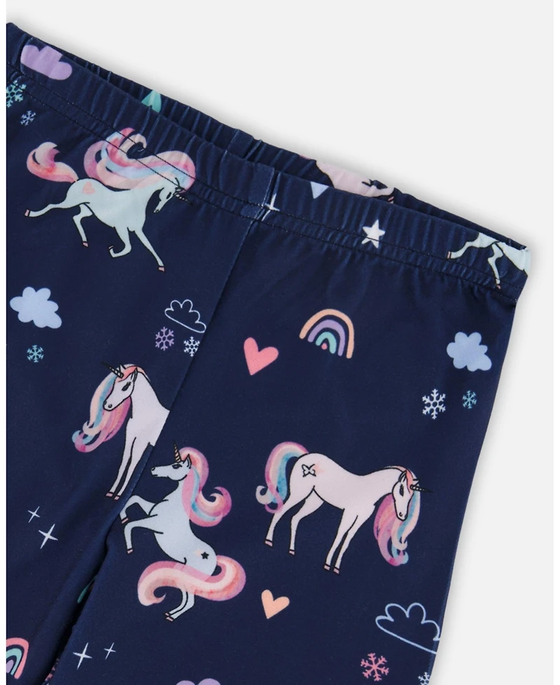 Deux par Girl Stretch Jersey Leggings Navy Unicorn Print