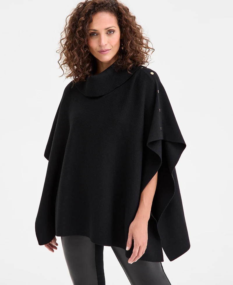 Jm Collection Women's Cowl-Neck Button-Detail Poncho, Macy's Exclusive