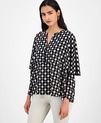 Jm Collection Women's Printed Split-Neck Blouse, Macy's Exclusive