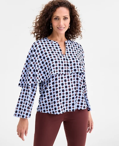 Jm Collection Women's Printed Split-Neck Blouse, Macy's Exclusive