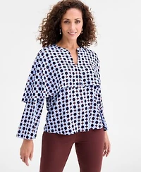 Jm Collection Womens Printed Split Neck Blouse Macys Exclusive