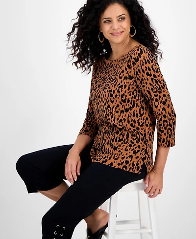 Jm Collection Women's Printed 3/4-Sleeve Boat-Neck Top, Macy's Exclusive