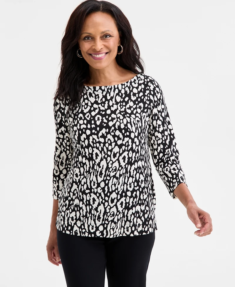 Jm Collection Women's Printed 3/4-Sleeve Boat-Neck Top, Macy's Exclusive