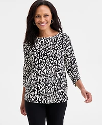 Jm Collection Women's Printed 3/4-Sleeve Boat-Neck Top, Macy's Exclusive