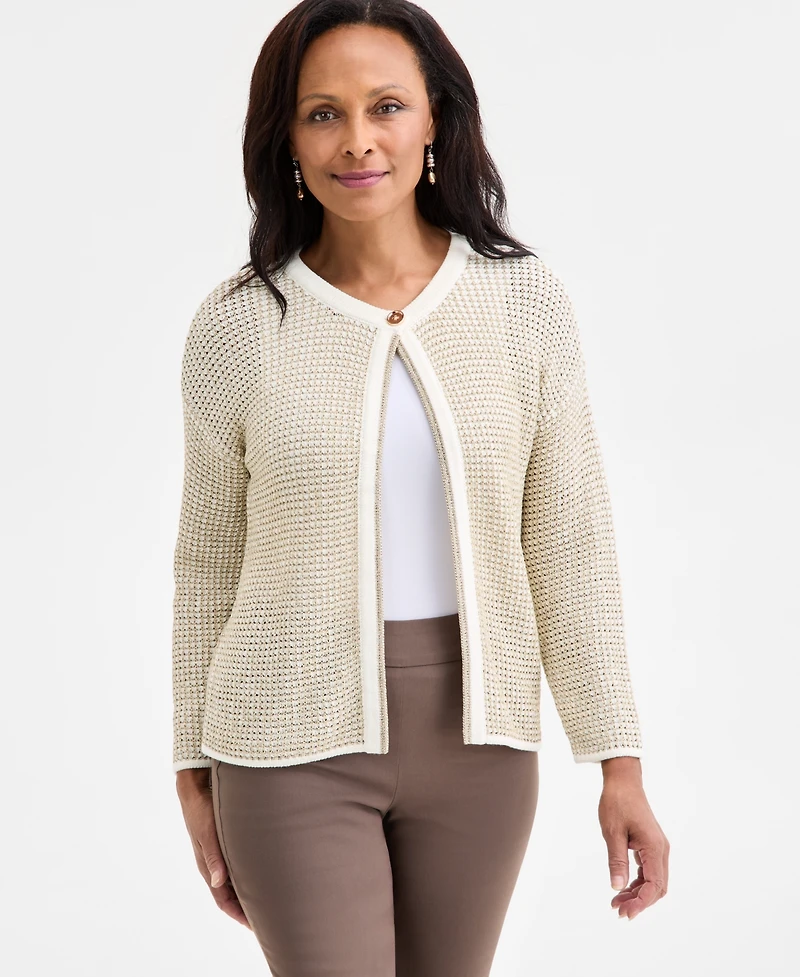 Jm Collection Women's Lurex Novelty One-Button Cardigan