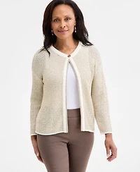 Jm Collection Womens Lurex Novelty One Button Cardigan