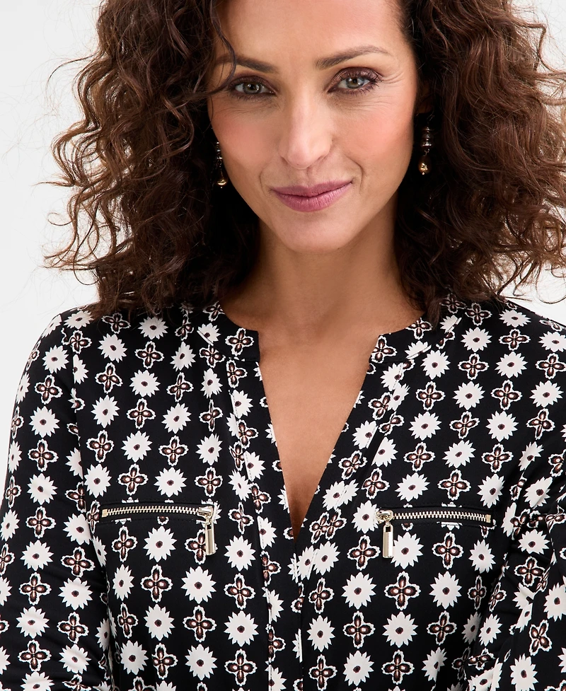 Jm Collection Women's Printed Zip Pocket Top, Macy's Exclusive