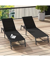 Gymax 2 Pcs Reclining Lounge Chairs Folding Patio Recliner Chair w/5-position Backrest