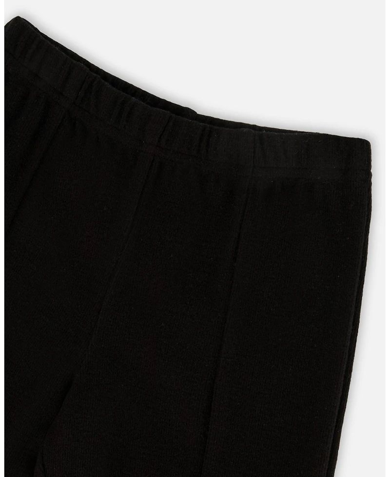 Deux par Girl Ribbed Leggings Bootleg with Slit Black