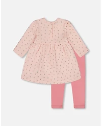 Deux par Baby Girl Cotton Dress and Leggings Set Pink Mini Floral