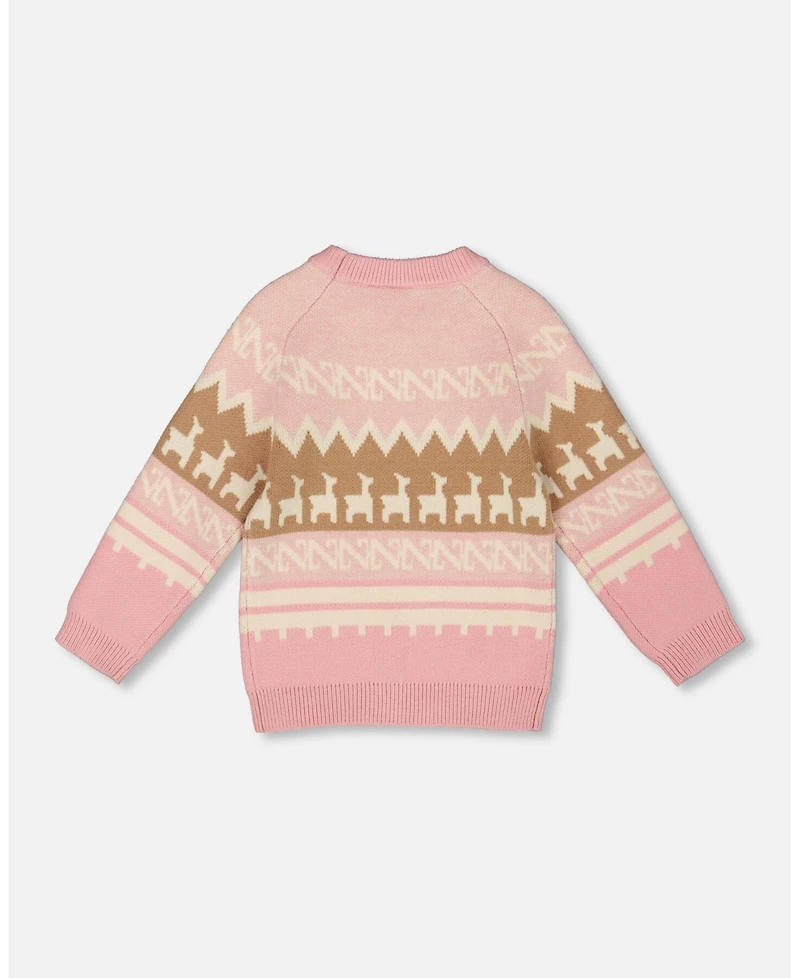 Deux par Big Girls Llama Jacquard Sweater Dusty Pink