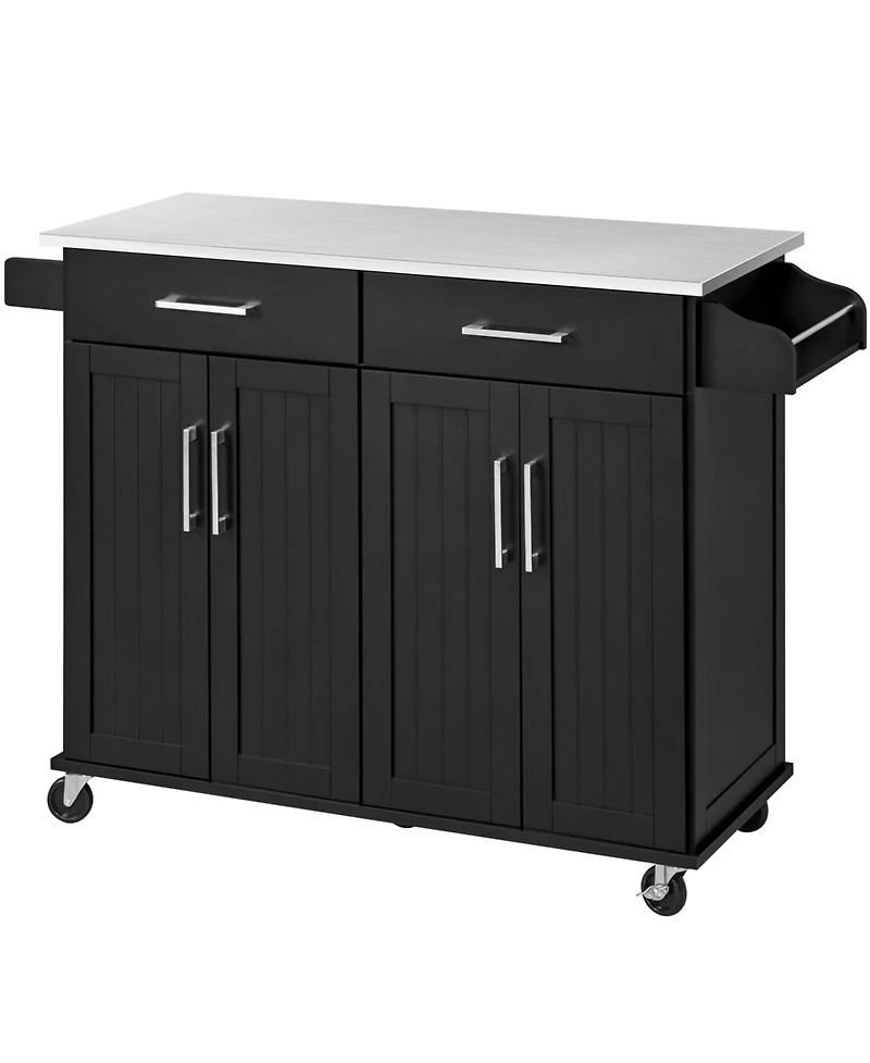 Kitchen Island on Wheels, Large with Storage Drawers & Cabinets Towel Bar Spice Rack Black