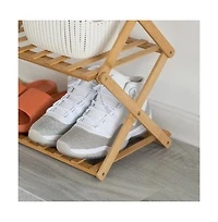 Basicwise Bamboo Foldable Shoe Rack, Free Standing Shoe Organizer Storage Rack