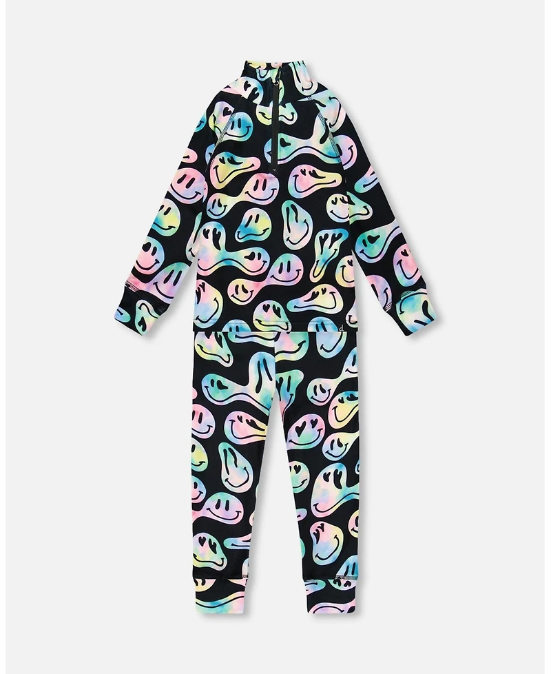 Deux par Girl Two-Piece Thermal Underwear Set Smiley Face