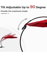 Mondawe 11ft Cantilever Umbrella w/ 360° Rotation & 90° Tilt, Powder-Coated Aluminum Frame Umbrella