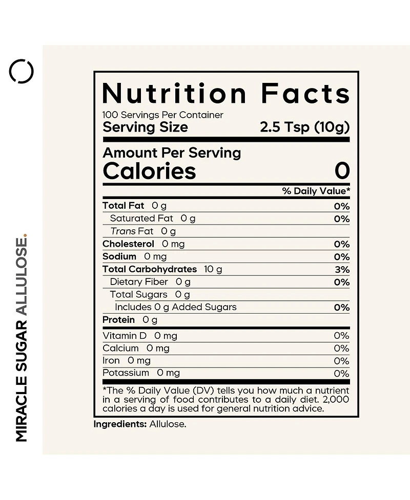 Codeage Miracle Sugar Allulose Powder All-purpose Zero Calorie Allulose Sweetener 3 Month Supply Rare Sugar Alternative 35.27 Oz