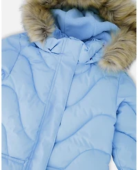 Deux par Girl Long Wavy Quilt Puffy Winter Coat Powder Blue - Toddler|Child