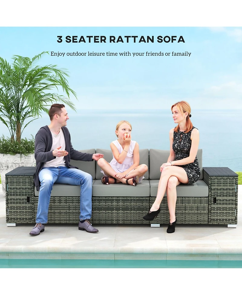 Outsunny Wicker Outdoor Couch, Patio Sofa with Storage, Cushions