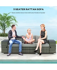Outsunny Wicker Outdoor Couch, Patio Sofa with Storage, Cushions