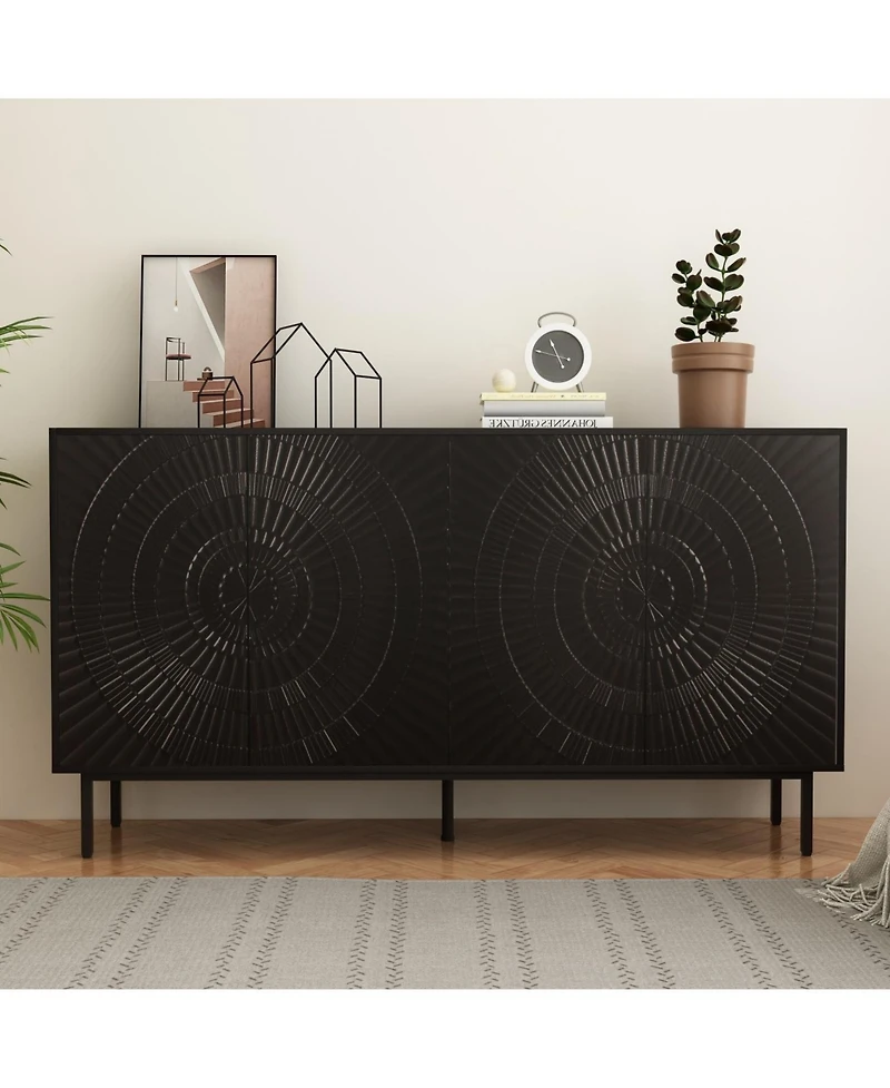 Streamdale Furniture Black Wood Sideboard Buffet Storage Cabinet