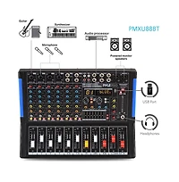 Pyle 8-Ch. Bluetooth Studio Mixer - Dj Controller Audio Mixing Console System