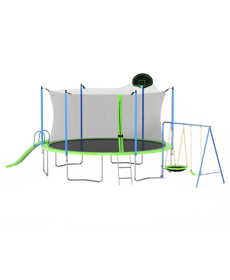 Streamdale Furniture 14FT Trampoline with Slide Swings Basketball Hoop & Net