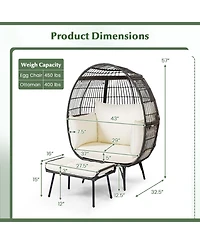 Gymax 2 Pcs Patio Wicker Lounge Basket Set Oversized Egg Chair w/ Soft Cushions