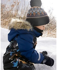 Deux par Boy Lined Knit Winter Hat with Pompom Taupe and Navy - Toddler|Child