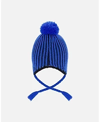 Deux par Boy Winter Peruvian Knit Hat with Pompom and Lining Black Blue - Toddler|Child