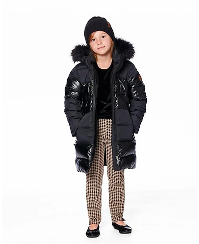 Deux par Girl Long Metallic Puffy Coat Black - Toddler|Child