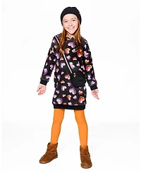 Deux par Little Girls Hooded Fleece Dress Black and Multicolor with Trompe-l Bag Detail - Toddler|Child