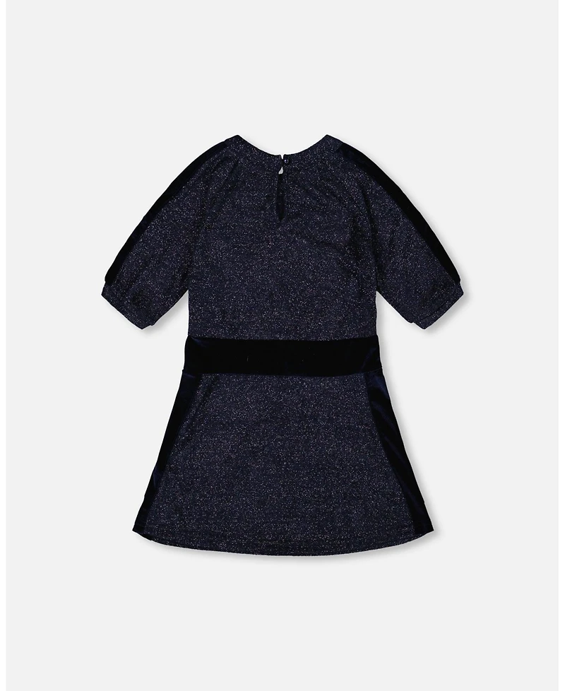 Deux par Girl 3/4 Sleeve Lurex Dress Navy Blue - Toddler|Child