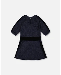 Deux par Girl 3/4 Sleeve Lurex Dress Navy Blue - Toddler|Child
