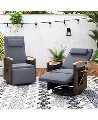 Gymax Set Of 2 Outdoor 360° Swivel Rattan Recliner Chair Patio Wicker Chaise Lounge Chair