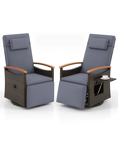 Gymax Set Of 2 Outdoor 360° Swivel Rattan Recliner Chair Patio Wicker Chaise Lounge Chair