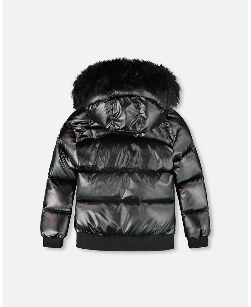 Deux par Boy Black Quilted Bomber-Style Winter Coat