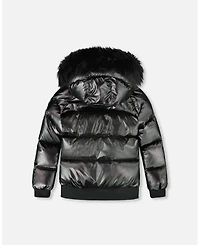 Deux par Boy Black Quilted Bomber-Style Winter Coat