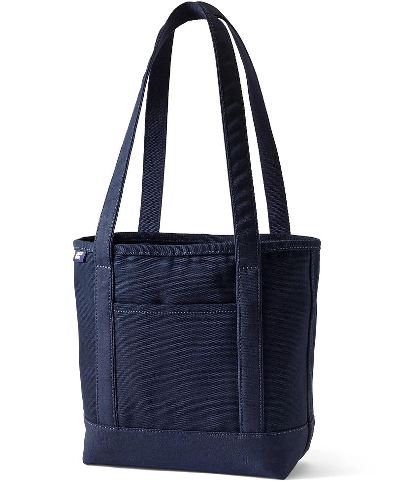 Lands' End Medium Solid Color 5 Pocket Open Top Long Handle Canvas Tote Bag