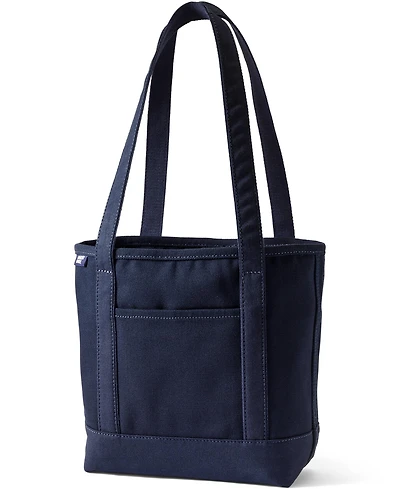 Lands' End Medium Solid Color 5 Pocket Open Top Long Handle Canvas Tote Bag