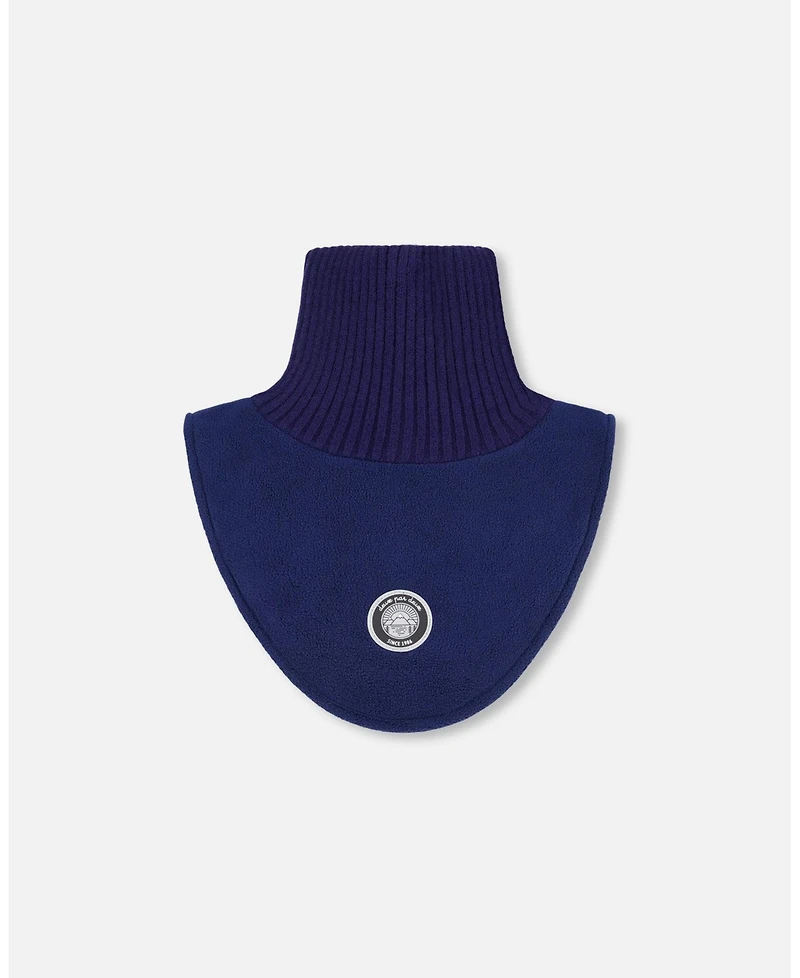 Deux par Kids Unisex Polar Fleece and Knit Neckwarmer Navy Blue - Toddler|Child