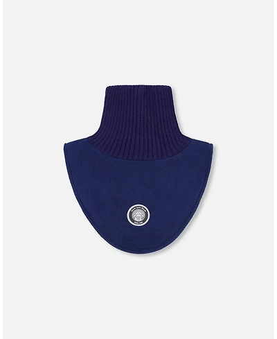Deux par Kids Unisex Polar Fleece and Knit Neckwarmer Navy Blue - Toddler|Child