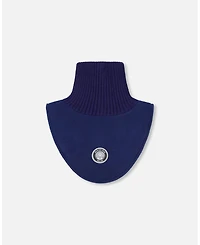 Deux par Kids Unisex Polar Fleece and Knit Neckwarmer Navy Blue - Toddler|Child