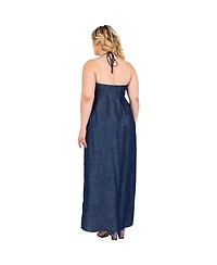 Standards & Practices Plus Tencel Denim Halter Neck Maxi Slip Dress