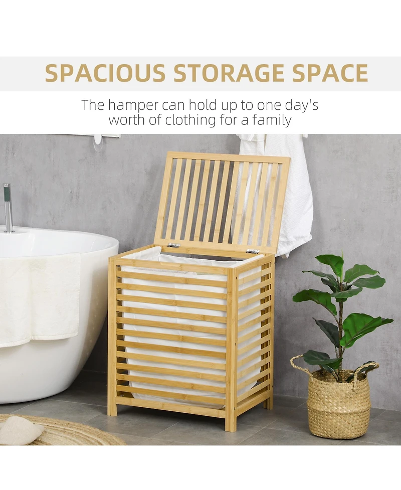 Homcom Bamboo Hamper Laundry Basket with Lid Portable Removable Bag Natural